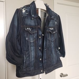 Lucky Brand Dark Rinse Distressed Denim Jacket
